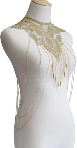 Miniatura 4 de Collar de cadena fina de oro con encaje de flores para mujer Oro