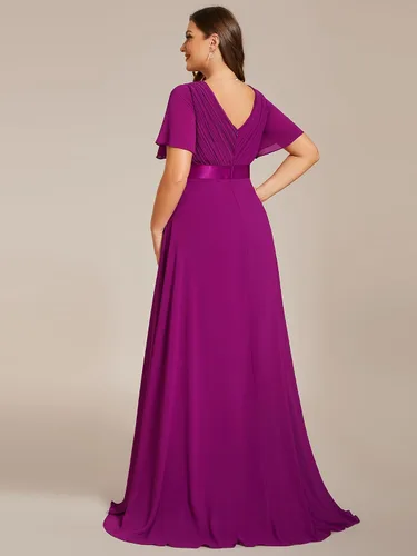 Miniatura 106 de Ever-Pretty Vestido formal para mujer, Navidad, Año Nuevo, cuello en V, gasa, talla grande, largo hasta el suelo, vestido de dama de honor