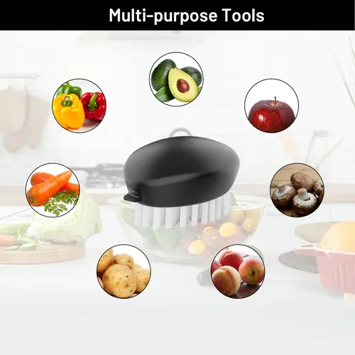 Miniatura 8 de Paquete de 2 cepillos para patatas, limpiador de verduras negras para verduras de raíz, limpiador de productos de doble cerdas con agarre Paquete
