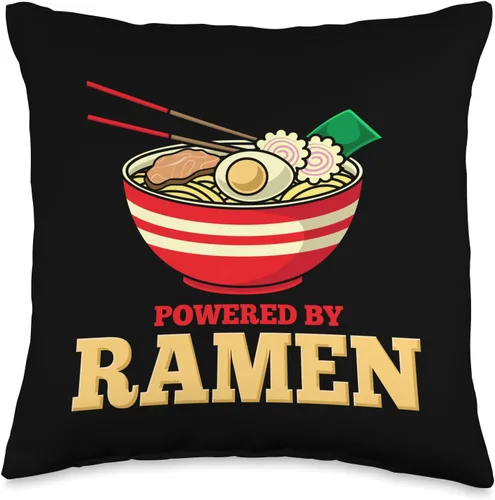 Alimentado por ramen japonés fideos fideos impulsado por Ramen Japanese Anime Fideos, almohada de 15.7 x 15.7 in, multicolor