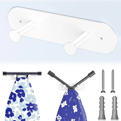 Miniatura 12 de Soporte para tabla de planchar para montaje en pared, soporte para tabla de planchar para almacenamiento de patas en Y o T, colgador de metal