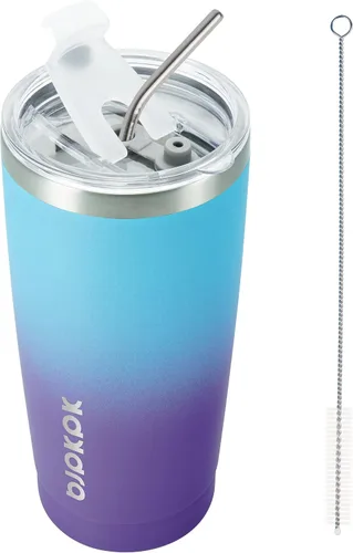 BJPKPK Vasos de acero inoxidable de 20 oz con aislamiento al vacío con tapas y pajita, taza de agua de viaje reutilizable de doble pared, taza de