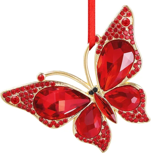 Miniatura 11 de WaaHome Adornos de Navidad de mariposa rosa 2025 – Hermoso adorno de recuerdo de mariposa monarca de metal para decoración de árbol de Navidad