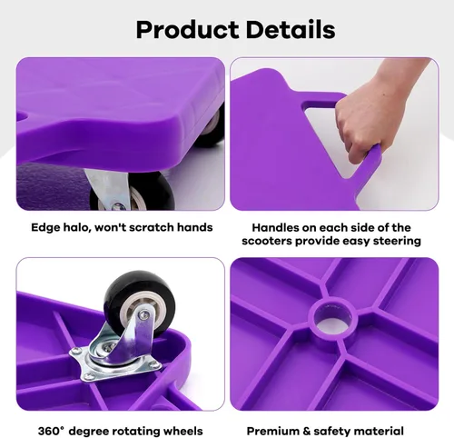 Miniatura 3 de Tabla de sentarse para niños con ruedas universales – Scooter de plástico de seguridad para niños de 6 a 12 años – Scooter deportivo manual con asas