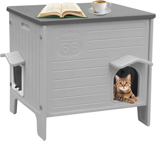 Rockever Casa aislada para gatos al aire libre, casa impermeable para gatos al aire libre con puerta de escape, casa de plástico para gatos al aire