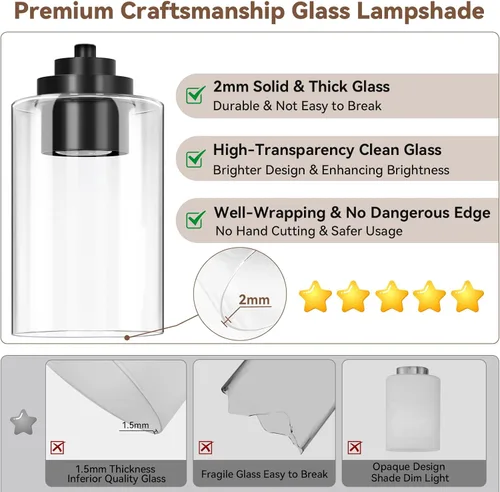 Miniatura 3 de Lámparas de baño de 5 luces negras mate, lámpara de tocador moderna de 31 pulgadas para baño, luces de tocador de baño sobre espejo con pantallas
