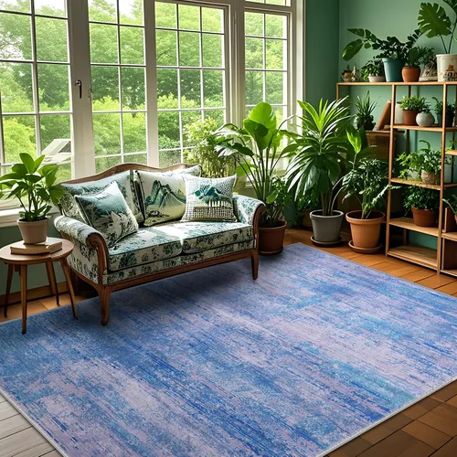 Miniatura 63 de Alfombra abstracta de 3 x 5 para sala de estar, dormitorio, entrada, color azul