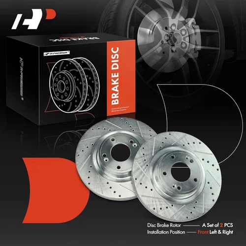 Miniatura 7 de A-Premium Rotores de freno de disco delanteros perforados y ranurados de 12.6 pulgadas (12.598 in) compatibles con los modelos Hyundai Genesis Coupe