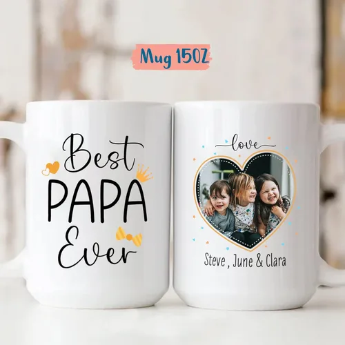 Miniatura 5 de Taza con texto en inglés "Best Papa Ever", tazas personalizadas para papá, tazas con foto personalizadas, regalos de hijo, hija, niños, taza de Taza