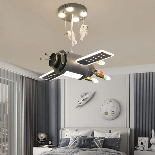 RUNNUP Space Capsule - Candelabro de resina para niños, diseño de astronautas, luz colgante LED creativa, 3 colores en gris oscuro para dormitorio