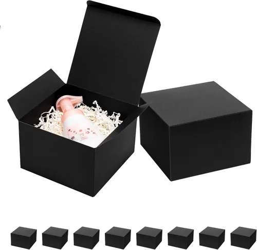 Mcfleet Cajas de regalo negras con tapas 6x6x4 pulgadas 10 paquetes Caja de regalo pequeña de cartón para propuesta de padrinos de boda, para