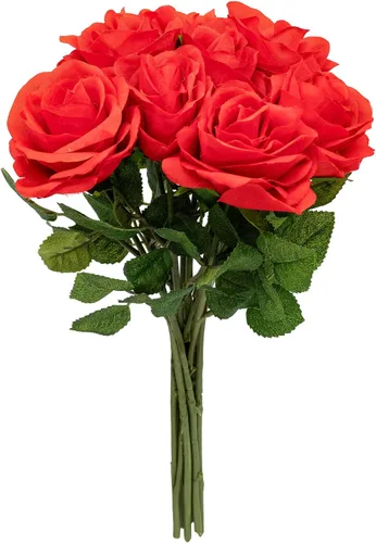 Miniatura 32 de Flores artificiales/falsas/sintéticas, rosas con 2 flores, coral, 10 unidades para bodas, hogar, fiestas, restaurantes
