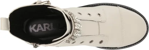 Miniatura 5 de KARL LAGERFELD PARIS Botas de combate Maeva Lug-Sole para mujer con una moda detallada de cristal, color blanco suave, 9, Blanco suave