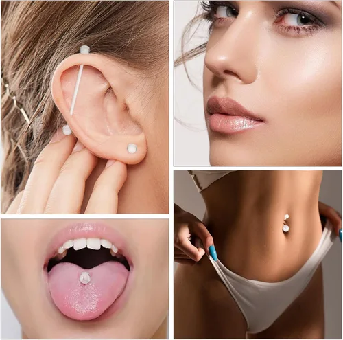 Miniatura 2 de Juego de 44 piezas de piercings de nariz transparentes, juego de piercings de acrílico para labios, flexible para nariz, lengua, vientre, ceja