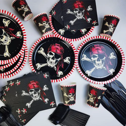 Miniatura 8 de DYLIVeS Suministros para fiesta de pirata, decoraciones de fiesta temática de pirata rojo, cráneo, cornisa pirata, regalos de fiesta de cumpleaños
