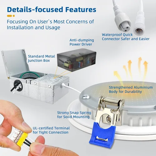 Miniatura 4 de Paquete de 4 luces empotrables de 4 pulgadas, iluminación LED empotrable ultrafina sin lata, luces empotrables regulables, 3000k