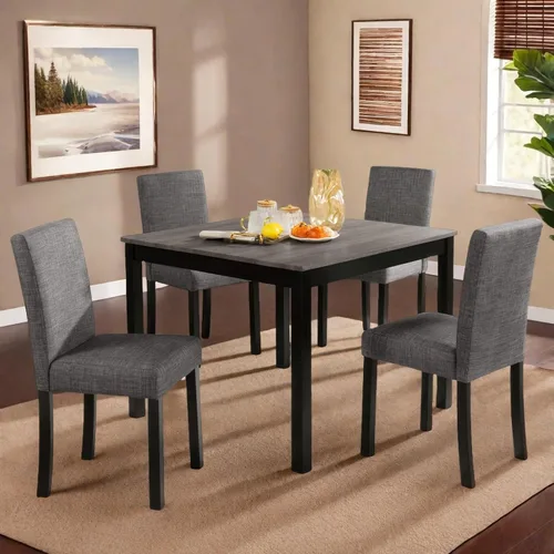 Miniatura 6 de Juego de mesa de comedor para 4, juego de mesa de comedor de 5 piezas con mesa cuadrada y 4 sillas tapizadas de tela de lino, modernos