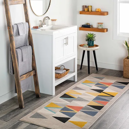 Miniatura 11 de Hauteloom Basco - Tapete moderno de rayas onduladas para la sala o el dormitorio, color azul, gris y beige, de 3 pies y 11 pulgadas x 5 pies y 7