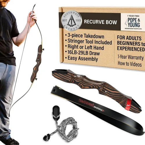 Miniatura 7 de Southwest Archery Tiger Takedown - Arco recurvo compacto, rápido, preciso de 48 a 62 pulgadas, blanco y frist Bow - Mano derecha e izquierda - Pesos