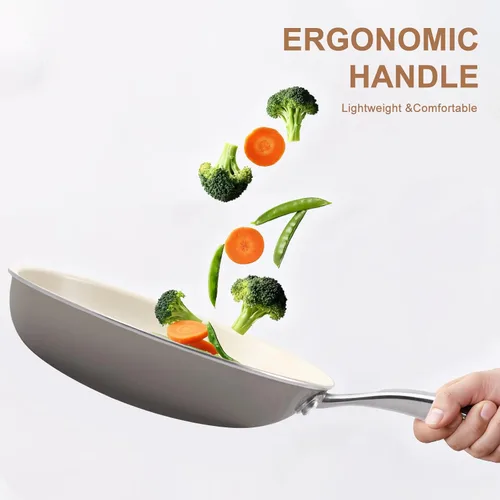 Miniatura 6 de Sartén antiadherente de cerámica de 10.25 pulgadas, sin PFAS, no tóxica, apta para horno e inducción, utensilio de cocina de aluminio con mango