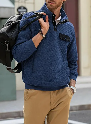 Miniatura 7 de JMIERR Sudadera acolchada para hombre, casual, de manga larga, cuello alto, con botones