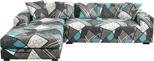 Miniatura 20 de LiveGo Funda de sofá en forma de L, 2 piezas, elástica y elástica de 3 plazas, protector de muebles con 4 fundas de almohada para sala de estar
