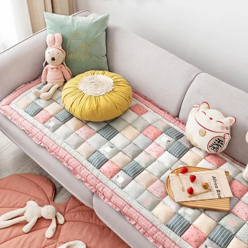 Miniatura 8 de vctops Funda Acolchada de Algodón Gruesa para Sofá para Perro Funda de Sofá Bohemia Hecha a Mano con Patchwork Funda de Sofá con Estampado Floral