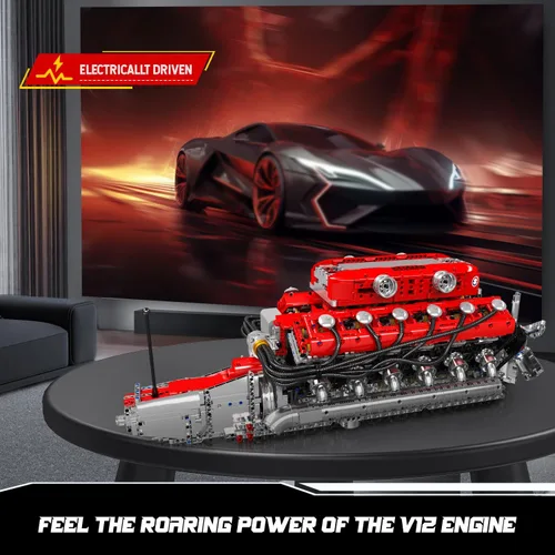 Miniatura 6 de Mould King Kit de modelo de motor V12 que funciona – Juego de bloques de construcción de mini motores motorizados con batería y cambio de marchas