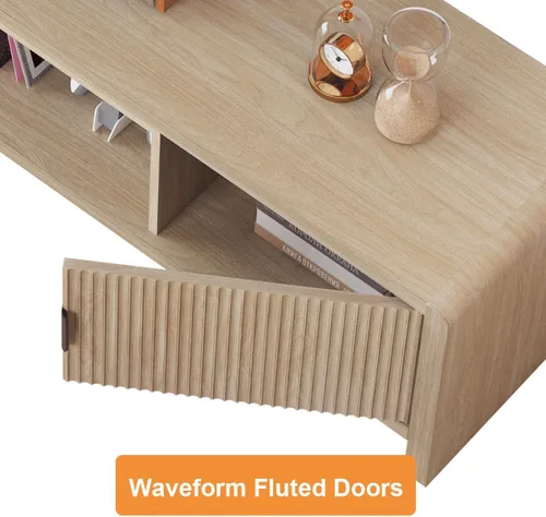 Miniatura 4 de FATORRI Soporte de TV para televisores de hasta 75/65/55 pulgadas, centro de entretenimiento de madera con almacenamiento, consola multimedia