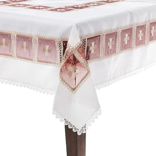 Violet Linen Patrón de encaje de rosas esmeralda, bordado de poliéster, cortado, borgoña, 70 x 120 pulgadas, asientos de 10 a 12 personas, manteles