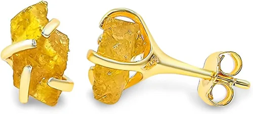 Miniatura 125 de Aretes de piedra preciosa natural en bruto con oro amarillo sobre plata de ley 925, 6 a 0.276 in, regalo de piedra de nacimiento de calidad genuina