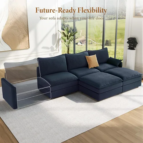 Miniatura 8 de Vesgantti Sofá modular en forma de U de 108 pulgadas, cómodo sofá modular Cloud con 2 otomanas de asiento profundo de chenilla, sofás modulares