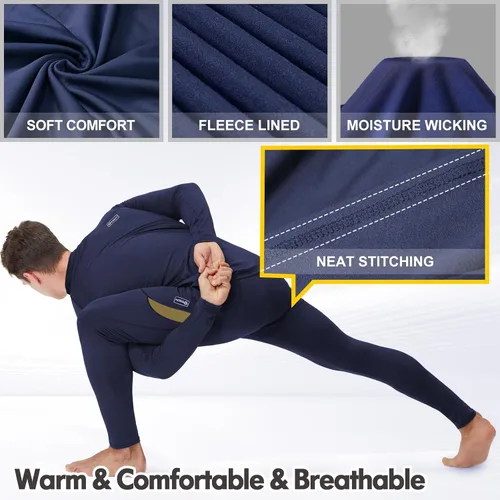 Miniatura 3 de romision Thermal Underwear for Men Long Johns Fleece Lined Hunting Gear Bottom Top Set Base Layer for Cold Weather XS-4XL