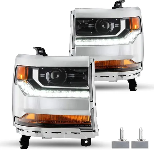 Miniatura 22 de JSBOYAT HID/Xenon para Chevy Silverado 1500 2016-2019 Conjunto de Faros Delanteros de Repuesto Proyector LED DRL Estilo OE de Fábrica Par Juego