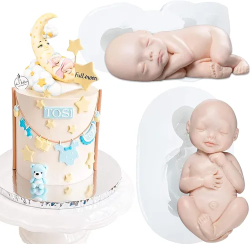 Miniatura 5 de Molde de silicona grande para bebé dormido para decoración de tartas, jabón de chocolate, vela, cera arcilla, 3.6 x 2 pulgadas
