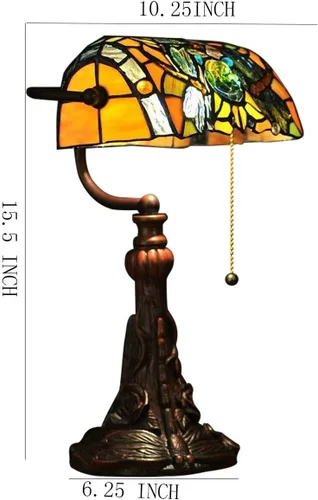 Miniatura 9 de Tiffany - Lámpara de mesa con vitrales para sala de estar, lámpara de piano con libélula lateral, pequeña de 15.5 pulgadas de alto, lámpara