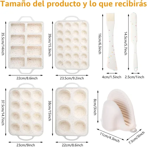 Miniatura 3 de Juego de 7 moldes de silicona antiadherentes para hornear, incluye pan, magdalenas y molde redondo, espátula, cepillo de repostería de doble cabeza