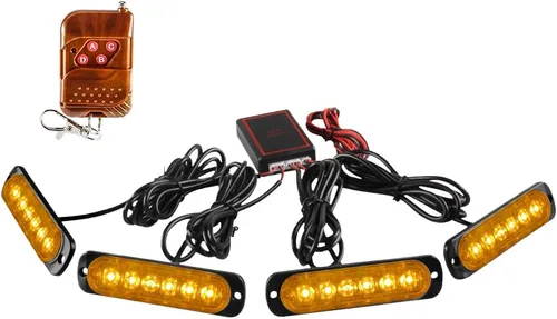 Miniatura 9 de Luces LED de Estrobo Emergencia con Control Remoto, Rojo 4EN1 24LED Rejilla de Advertencia Parpadeante para Construcción Luz de Policía Impermeable