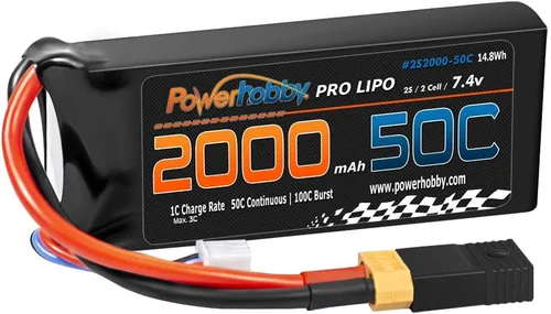 Miniatura 6 de Powerhobby 2s 7.4v 2000mah 50c Lipo Batería w XT60 Plug + Adaptador (2) Compatible con: Traxxas 1/16 E-Revo Slash Rally Summit
