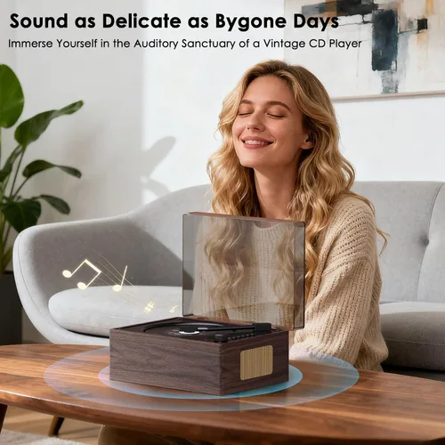 Miniatura 7 de Reproductor de CD portátil para el hogar con Bluetooth 5.3, altavoces duales de alta fidelidad, AUX de 3.5mm, reproducción USB Reproductor de CD