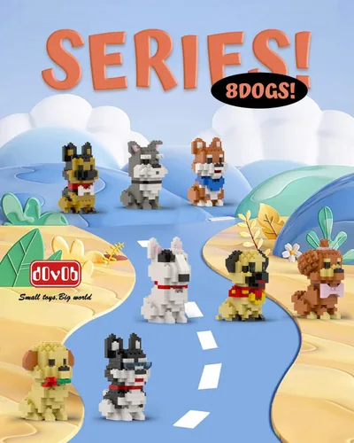Miniatura 2 de dOvOb Micro Mini Blocks 8 en 1 juego de perros, 1616 piezas de ladrillos, colección de rompecabezas 3D, juguetes de modelo animal como regalo