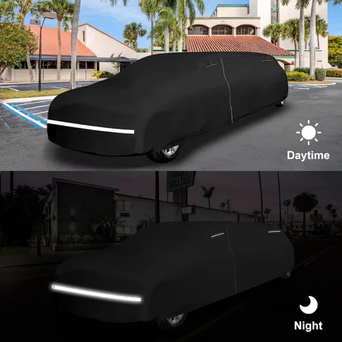 Miniatura 5 de Cubierta de coche impermeable actualizada compatible con Cadillac Lincoln Chrysler Limusina de 28-30 pies, cubiertas de coche negras para todo tipo