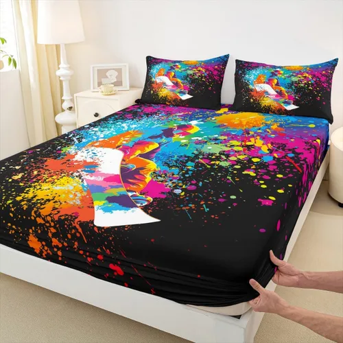 Miniatura 9 de Juego de ropa de cama de esquí, tamaño individual, con dibujos animados, esquí, esquí, snowboard, sábana bajera ajustable de 2 piezas con estampado