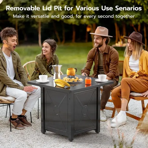 Miniatura 5 de Xbeauty Mesa para fogata de propano, mesa de fuego de gas para exteriores, mesa de fuego de encendido automático de 40,000 BTU con tapa, cubierta