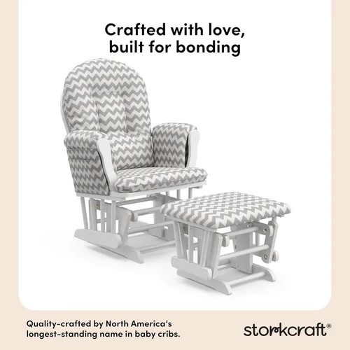 Miniatura 4 de Storkcraft Planeador de Aro Premium y Otomana (Chevron Blanco/Gris) — Planeador de Guardería con Certificado GREENGUARD Gold, Artesanía de Madera