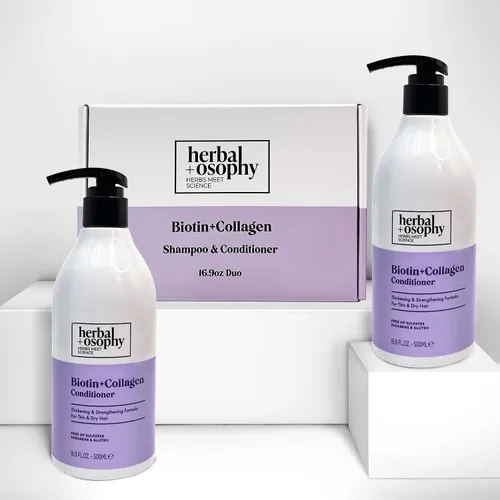 Miniatura 7 de Herbalosophy Juego de champú y acondicionador de biotina y colágeno, engrosamiento del crecimiento del cabello, reparador y seco, juego de cabello
