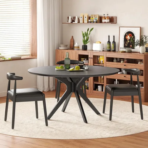 Soohow Mesa redonda de cocina de comedor de madera maciza de 47.2 pulgadas para 4-6 personas con base de pedestal que se interseca