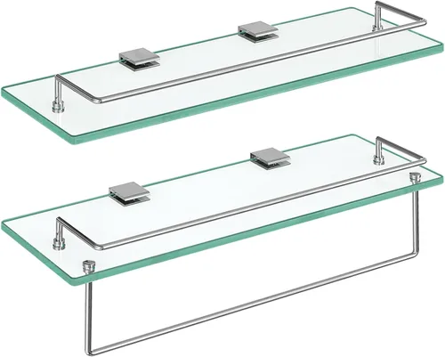 Miniatura 9 de HOOBRO Estantes de vidrio para baño, estante de vidrio flotante de 15.7 pulgadas para pared, juego de 2 soportes montados en la pared de acero