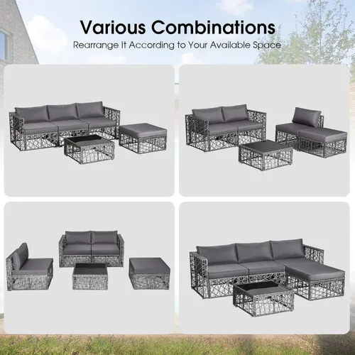 Miniatura 9 de Tangkula Patiojoy - Juego de muebles de patio de 5 piezas, para todo tipo de clima, resistente al aire libre, mimbre de ratán de polietileno, juego