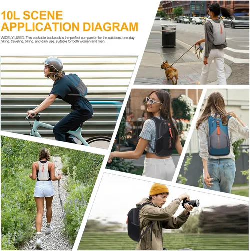 Miniatura 8 de FIORETTO Mochila de 15L para senderismo para mujeres y hombres, mochila mini plegable, mochila ligera pequeña para acampar, viajar, actividades al